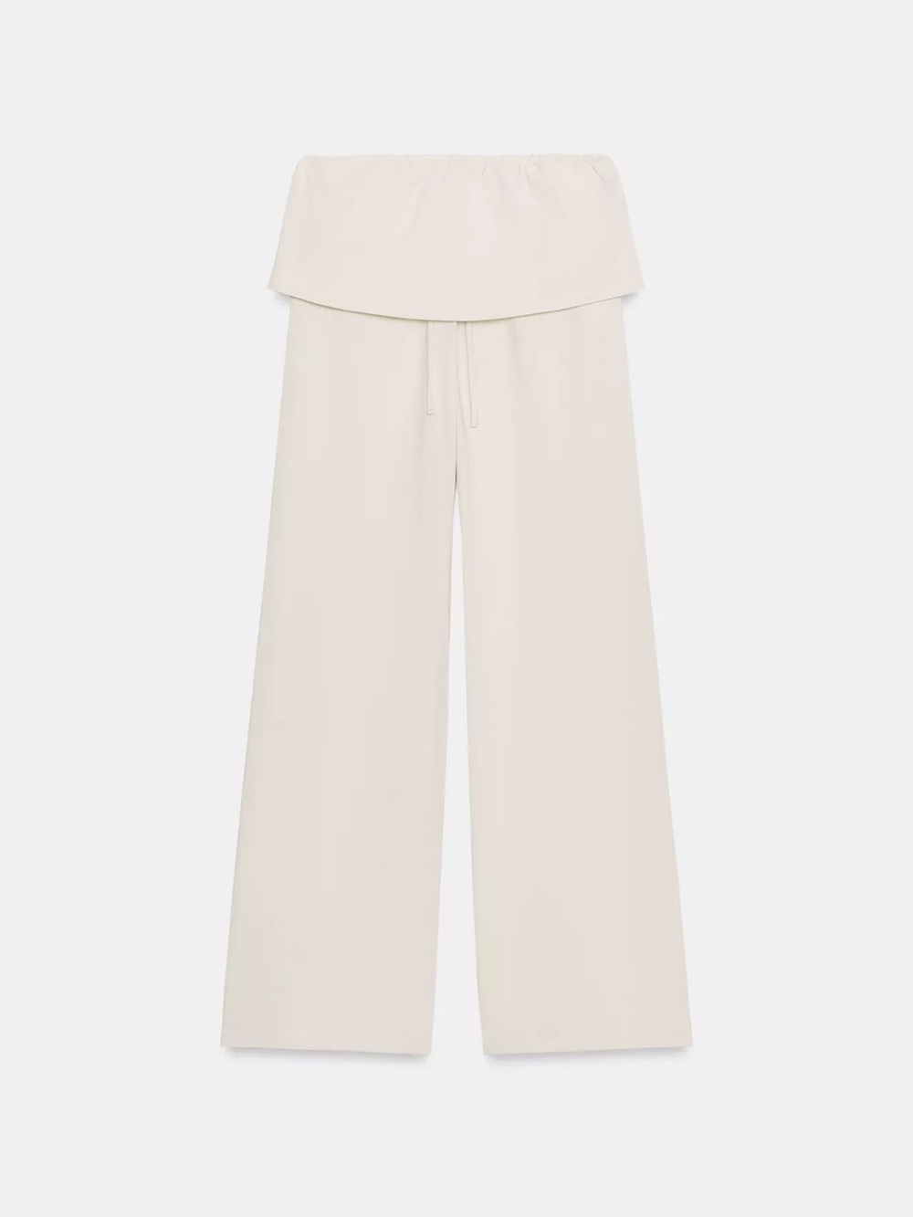 Zara NWT heavy cotton sash pants Foldover Waist Wide-Leg Pants in Off-White